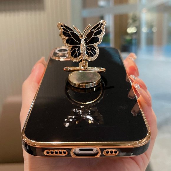 iPhone 15/14/13/12 Case , 3d Rhinestone Butterfly, Liquid Silicone Stand - Picture 2 of 5